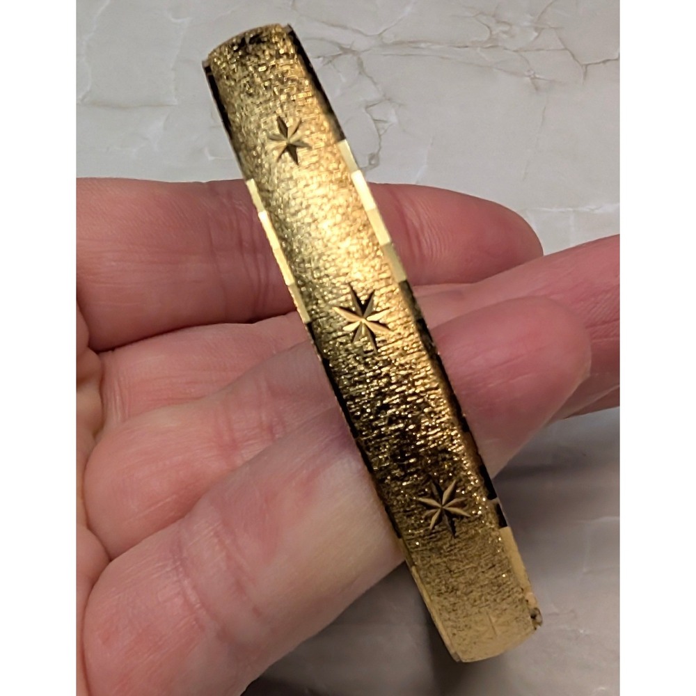 Monet Bangle Bracelet Large Gold Tone Textured Starburst Etched Vintage Jewelry
